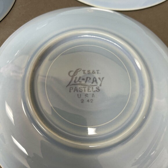 Vintage TS&T Taylor Smith & T Lu-Ray Pastels Blue Cups and Saucers Lot of 8 - Picture 7 of 9